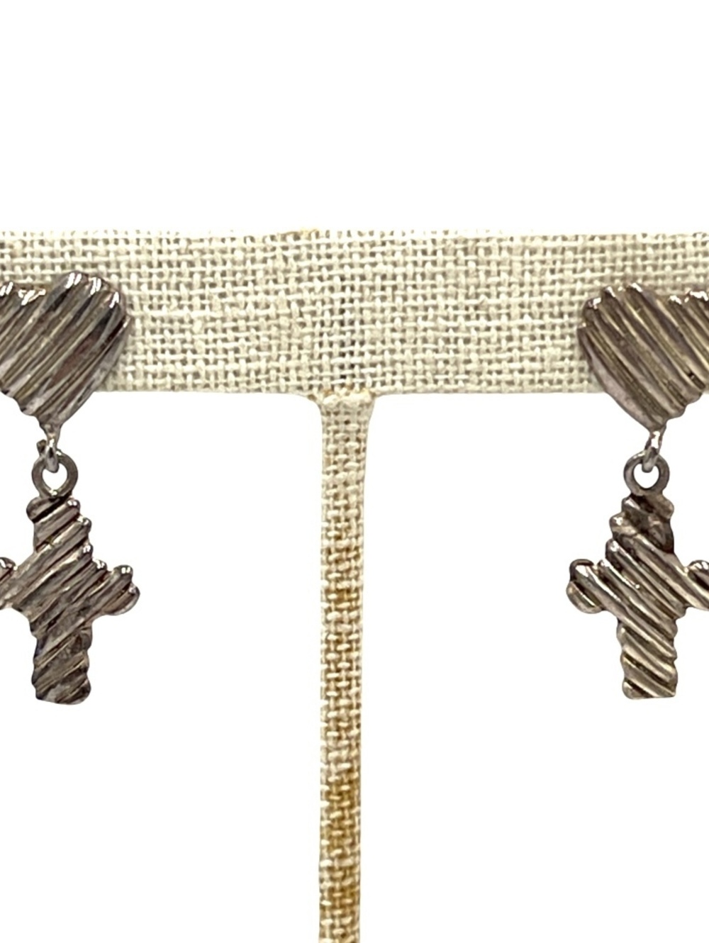 Vintage Sterling Silver Hearts Crosses Dangle Post Earrings